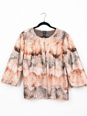 Chico's Travelers 3 Quilted Textured Watercolor Jacket Open Front XL Artwear